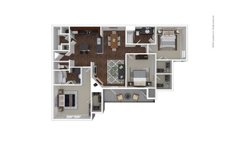 Floor plan for 3 beds, 2 baths, 1510 sqft